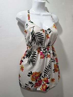 Torrid Cream Floral Spaghetti Strap Tank Top Size-1